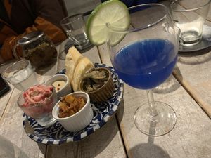 Samurai blue cocktail and appetizer plate   at AIN SOPH.Journey in Tokyo