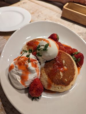 Strawberry pancakes at AIN SOPH.Journey in Tokyo