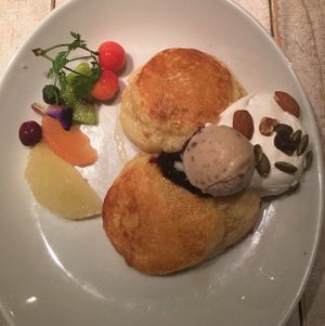 the famous pancakes with cream and ice cream at AIN SOPH.Journey in Tokyo
