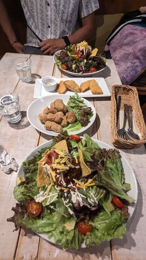 Taco dinner plate and deep fried soy cutlets/ karage at AIN SOPH.Journey in Tokyo