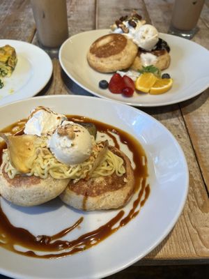 Sweet Potato Mont Blanc Pancakes (front) & Heavenly Pancakes (back)  at AIN SOPH.Journey in Tokyo