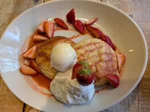 Strawberry pancakes (seasonal special) at AIN SOPH.Journey in Tokyo