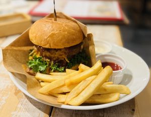 This ‘Ripple Cheese Burger’ was delicious and the fries were good too.   at AIN SOPH.Journey in Tokyo