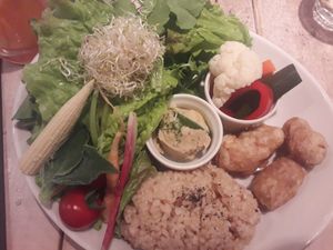 tasty salad with soy meat at AIN SOPH.Journey in Tokyo