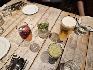 Strawberry cocktail, matcha beer, heartland beer, mojito at AIN SOPH.Journey in Tokyo