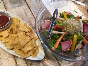 Chips, salsa, salad at AIN SOPH.Journey in Tokyo