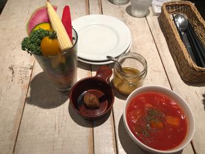 Salad parfait, tomato soup at AIN SOPH.Journey in Tokyo