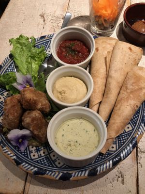 Fried veg meat and tortillas with dip. at AIN SOPH.Journey in Tokyo