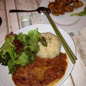 mushroom dish with a side of deep fried mock meat at AIN SOPH.Journey in Tokyo