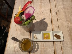 Salad with dips and dressing at AIN SOPH.Journey in Tokyo