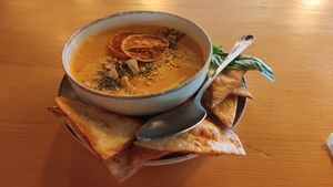 Vegan orange, onion soup at BaBa Bar in Korcula