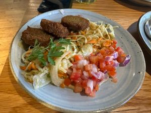 Falafel with salad and tahini dressingg  at The Real Greek in Edinburgh