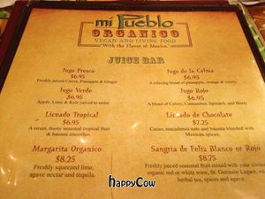 Mi Pueblo has a separate organic vegan & raw menu. This is the fresh juice section. at Mi Pueblo in Sarasota