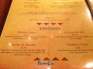 Mi Pueblo has a separate organic vegan & raw menu. This is the Desserts section. at Mi Pueblo in Sarasota