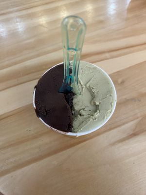 Vegan chocolate and pistachio gelato  at Tutto Gelato in Quebec