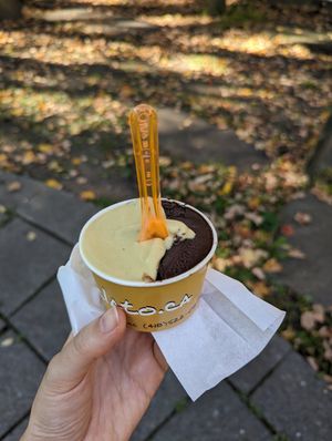 Chocolate and pistachio flavours at Tutto Gelato in Quebec