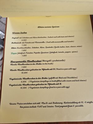 Karte at Café Moritz in Muensingen
