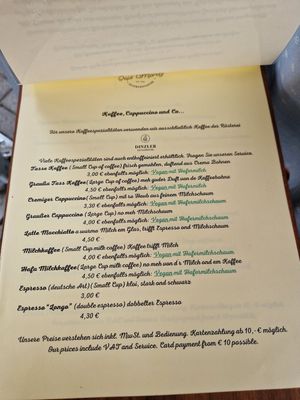 Karte at Café Moritz in Muensingen
