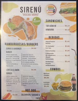 Vegan menu at Antojitos de La Sirenita  in Puerto Ayora