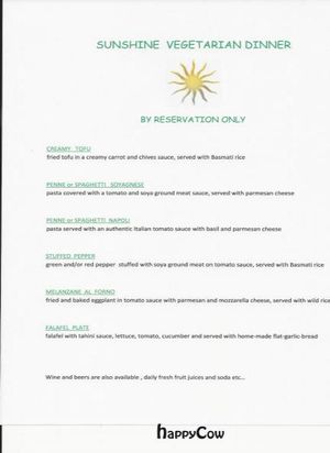 Sunshine dinner menu at Sunshine Cottage in Roseau