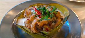 ho mok / mushrooms in curry  at Sun Mangsawirat Sun Baht - ศูนย์มังสวิรัติสูญบาท in Nakhon Pathom