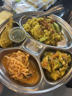 mixed plate  at Sun Mangsawirat Sun Baht - ศูนย์มังสวิรัติสูญบาท in Nakhon Pathom