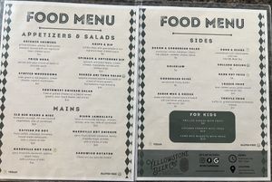 Menu August 2023  at Yellowstone Beer Company in West Yellowstone