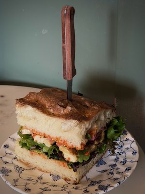 Vegan focaccia sandwich   at Keeper Coffee Co in Portland