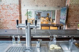 The bar inside at Bar Recyclart in Brussels