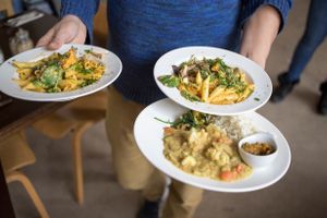 Delicous penne with carrot pesto at Bar Recyclart in Brussels