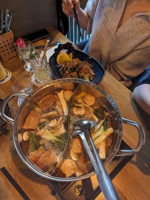 Fire pot and a spicy appetizer (forgot which it was) at Loy Vegan in Trier