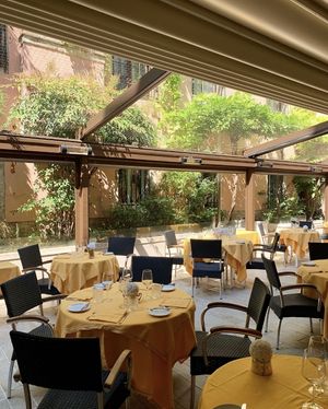 The outside seating  at La Caravella in Venice