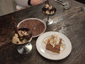 Chocolate cream, Snickers façon Faubourg, brioche perdue popcorn at Faubourg Daimant in Paris