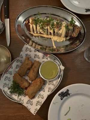 Corn dog and croquettes   at Faubourg Daimant in Paris