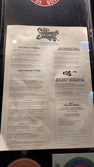 Menu posted outside of the restaurant at Faubourg Daimant in Paris