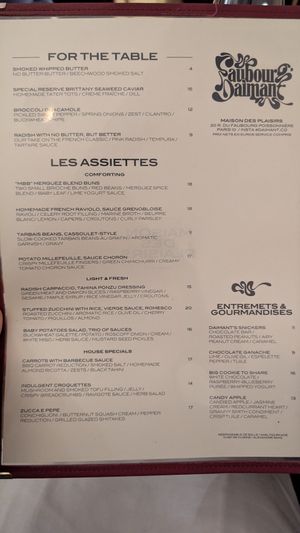 English menu at Faubourg Daimant in Paris