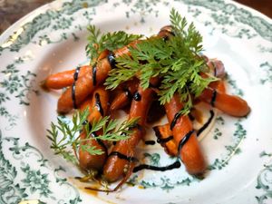 Carrots with barbecue sauce and almond ricotta at Faubourg Daimant in Paris