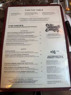 Menu  at Faubourg Daimant in Paris