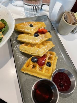 Sweet waffle with jam and maple syrup   at Namo Cafe Bistro in Calgary