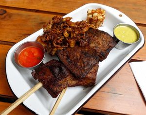 Anticuchos with rachi at Oiga in Lima