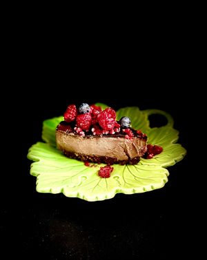 Raw-Vegan chocolate mousse cake at Tiki Tuka Café in Ottrau