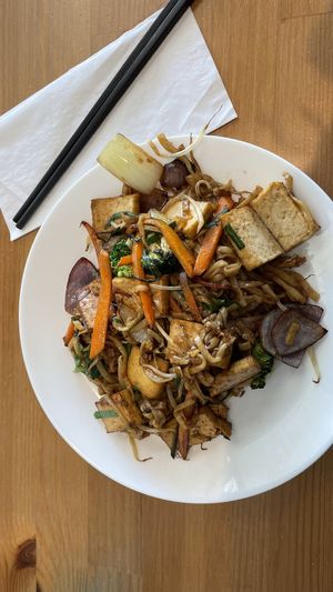 Vegan stir fry fresh rice noodles & Tofu  at Hong's Kitchen in Ballina