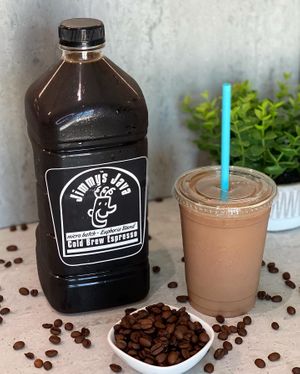 The Surge Protein Shake - Jimmy's Java cold brew, banana almond butter, protein and almond milk. at Vibrant Beat Cafe in Fort Myers