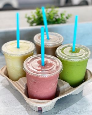 A sampler of some of the many smoothies and protein shakes we serve at the cafe! at Vibrant Beat Cafe in Fort Myers