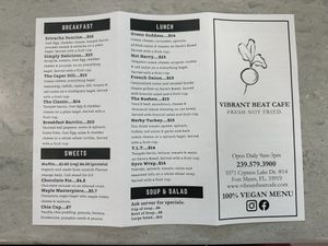Menu pt 1  at Vibrant Beat Cafe in Fort Myers