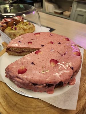 Davidson plum cake with native strawberry gum compote at The Green Bakery in Sydney