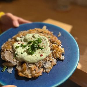 Lotus root Galette with vegan sourcream at Mer in Tokyo