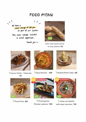 Dinner menu at Mer in Tokyo