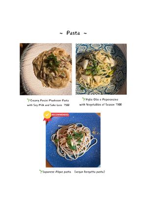 Dinner menu at Mer in Tokyo