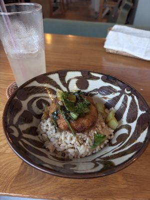 fried tofu on rice   at Mer in Tokyo
